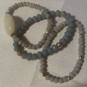 Stackable Blue and Gray Faceted Bead Bracelet Set